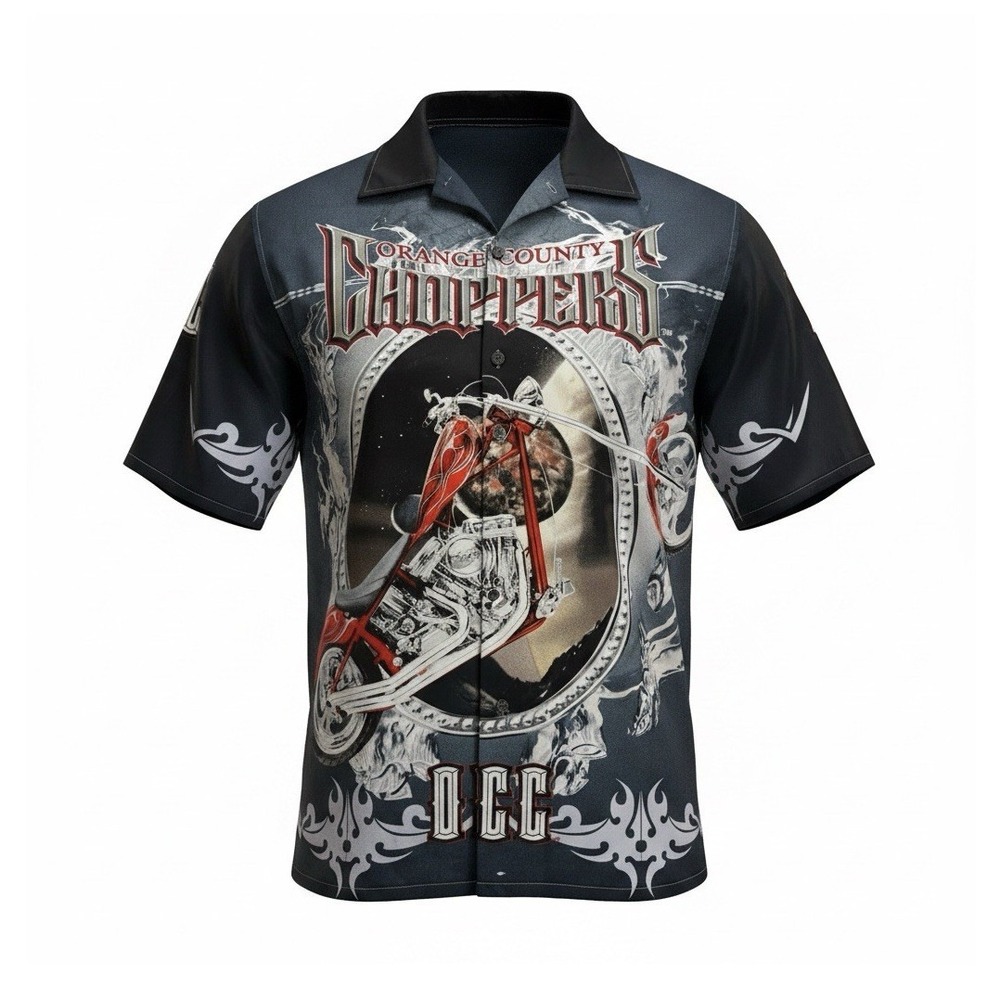 Orange County Choppers Men's Short Sleeve Button-Up Graphic‎ Shirt Black Size M